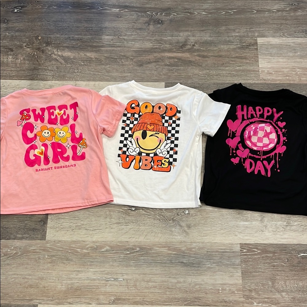 Kids Graphic T-Shirts - Pink, White, and Black Set